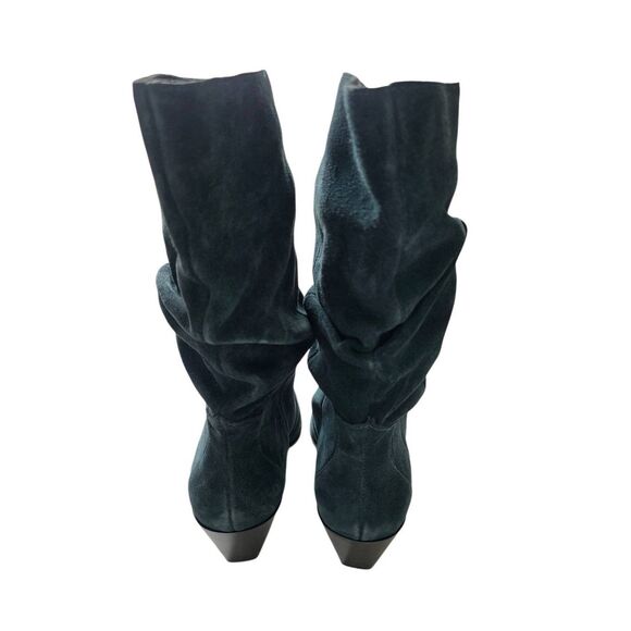 Vince Camuto Leather Western Boots Size 7.5 Slouchy Green Pointed Toe Block Heel - Picture 5 of 9